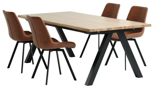 SANDBY L210 Table Chêne Naturel + 4 HYGUM Chaises Cognac 1 SANDBY L210 Table Chêne Naturel + 4 HYGUM Chaises Cognac
