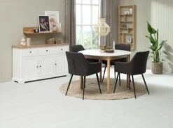 MARSTRAND Ø110 Table Blanc + 4 PURHUS Chaises Gris 5 MARSTRAND Ø110 Table Blanc + 4 PURHUS Chaises Gris -Royal Oak || Basic Soldes Boutique 218122 2